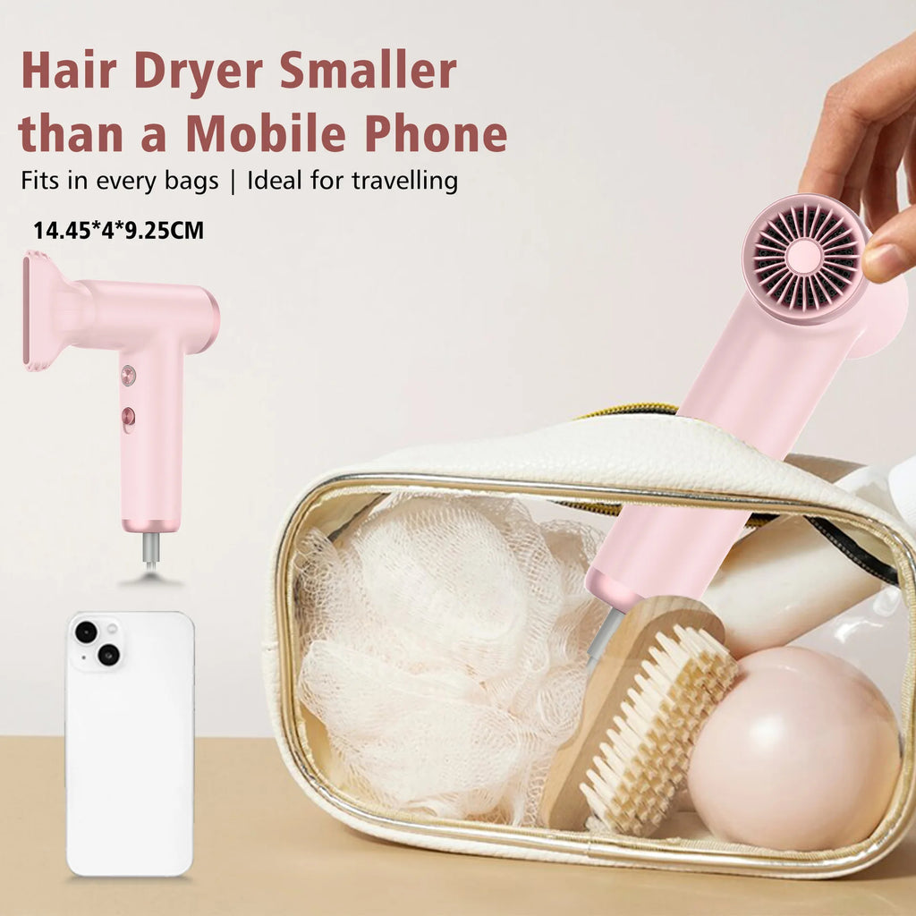 Portable Mini Hair Dryer with Negative Ion Technology – Fast-Dry, Hot & Cold Air for Travel & Home Use