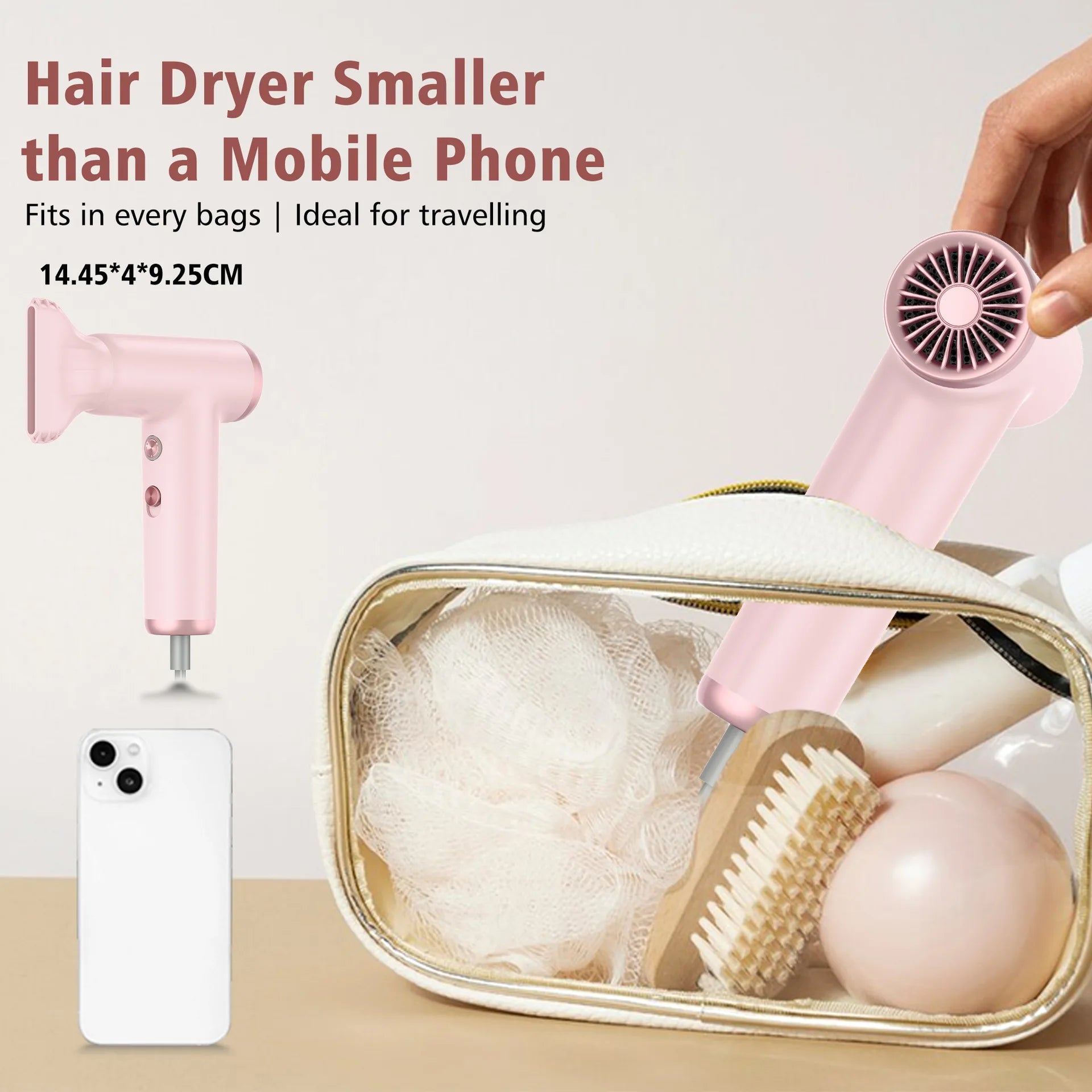 Portable Mini Hair Dryer with Negative Ion Technology – Fast-Dry, Hot & Cold Air for Travel & Home Use