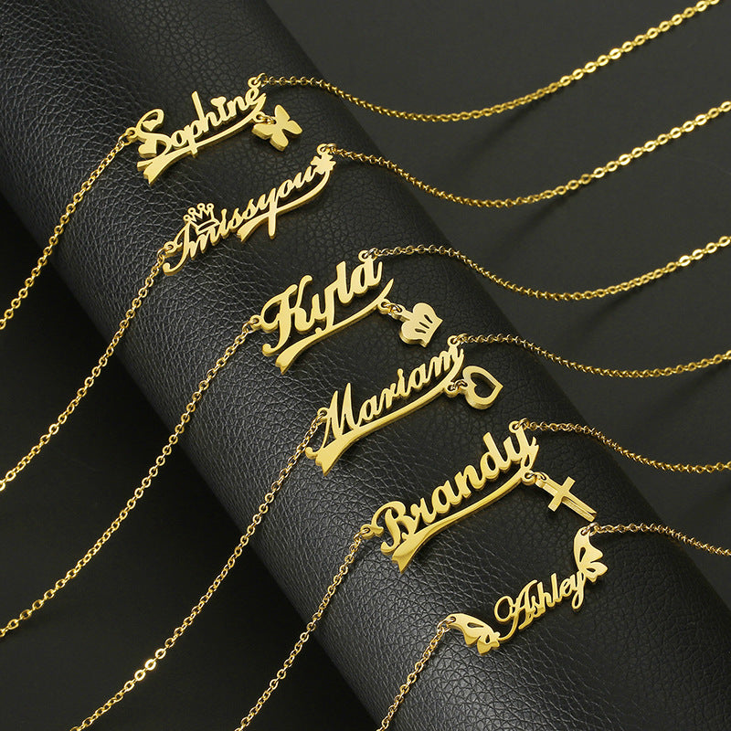 Custom Stainless Steel Name Necklace – Personalized Butterfly & Heart Nameplate Jewelry for Women & Girls, Perfect Christmas Gift