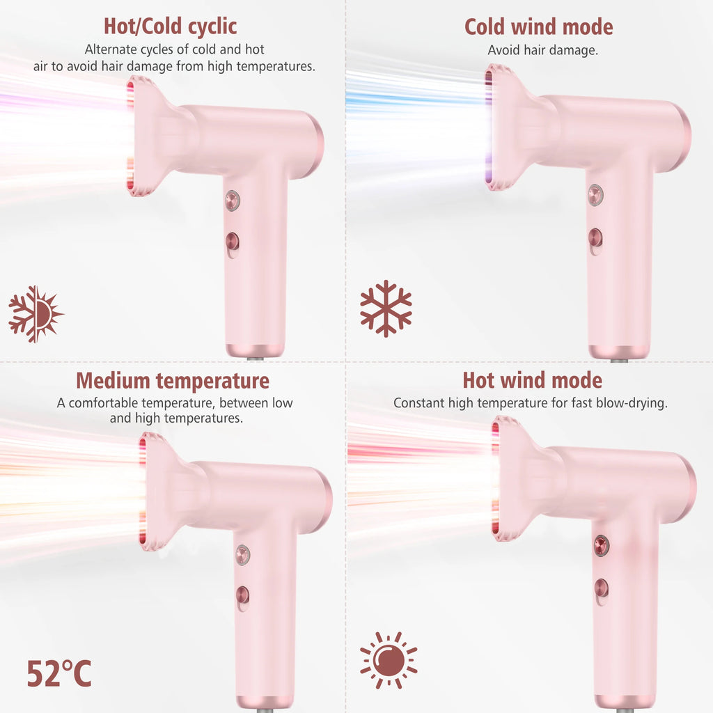 Portable Mini Hair Dryer with Negative Ion Technology – Fast-Dry, Hot & Cold Air for Travel & Home Use