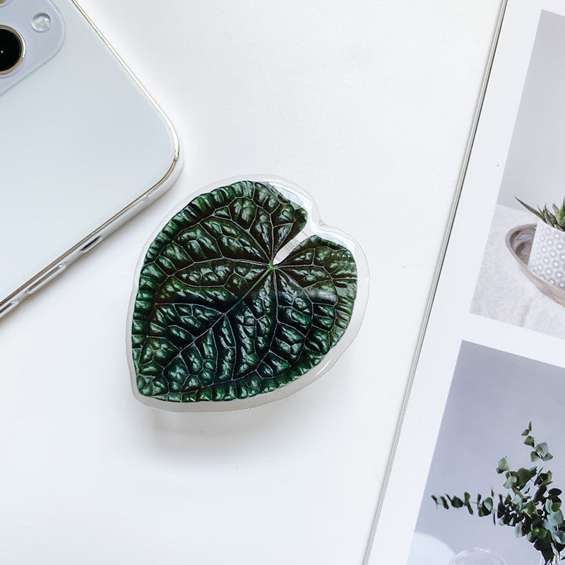 Cute Green Leaves Phone Finger Holder Stand – Adjustable Handband Grip Support