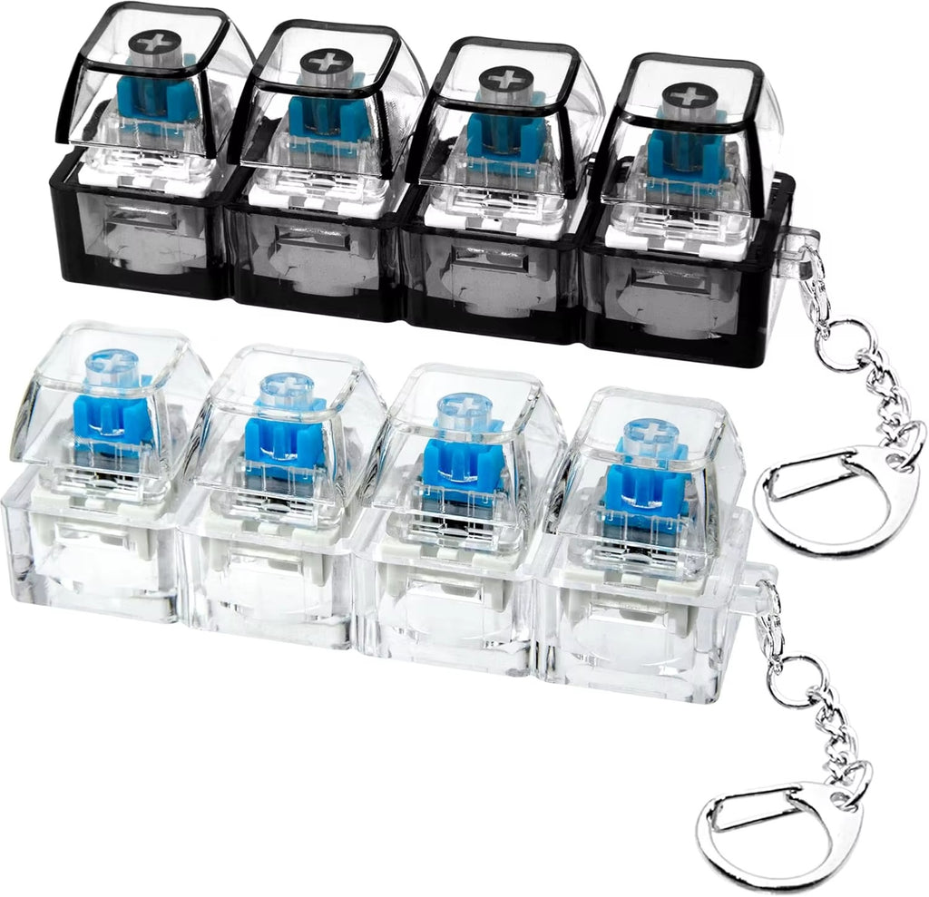 4-Key Mechanical Keyboard Clicker with LED Light – Transparent Crystal Anti-Stress Fidget Toy & Decompression Keychain Gadget