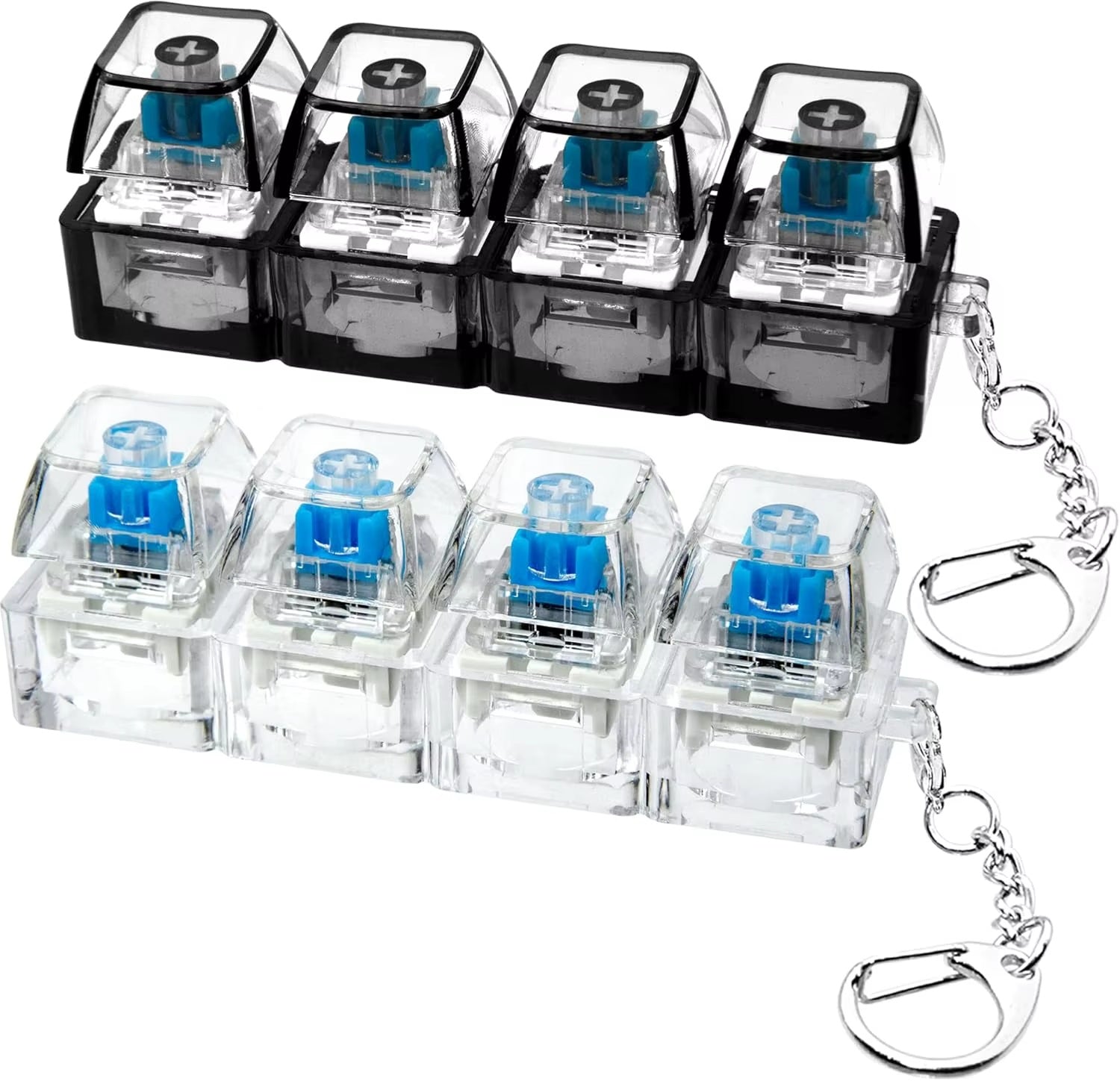 4-Key Mechanical Keyboard Clicker with LED Light – Transparent Crystal Anti-Stress Fidget Toy & Decompression Keychain Gadget