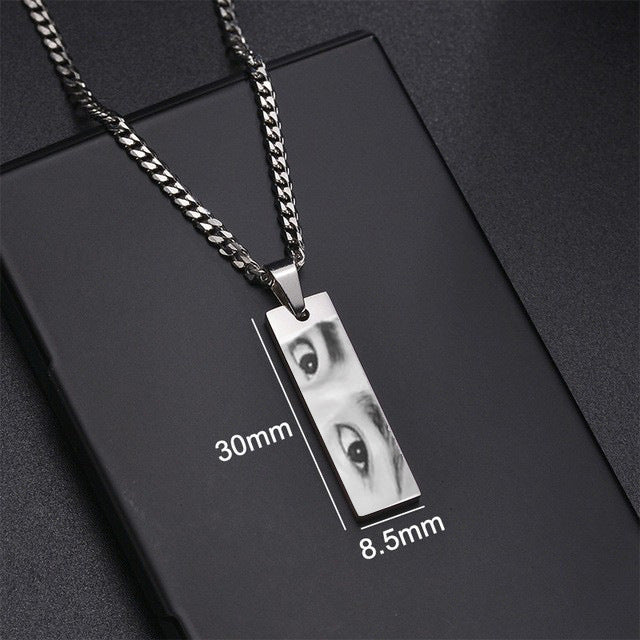 Custom Eyes Photo Necklace – Personalized Stainless Steel Engraved Name & Picture Jewelry for Women & Kids