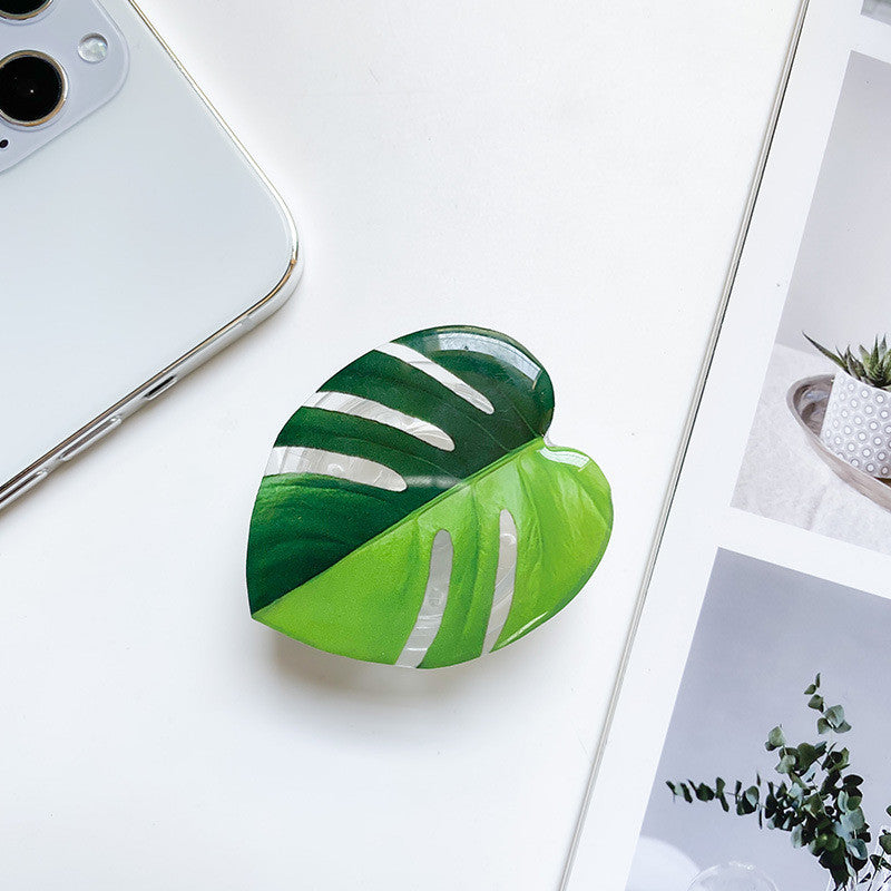 Cute Green Leaves Phone Finger Holder Stand – Adjustable Handband Grip Support